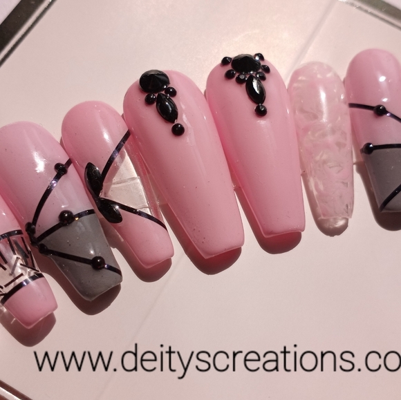 Pink marble n gray ombre pastel goth press on acrylic nails pPN34 - Picture 2 of 3